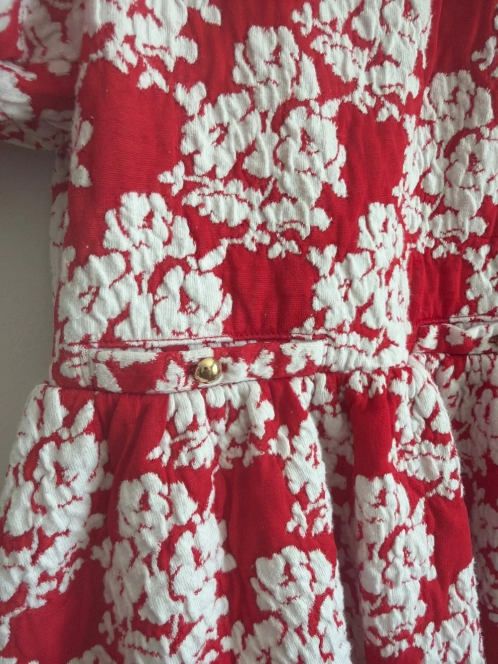 Janie and Jack Cherry Red and White Botanical Floral Collared Dress - 7
